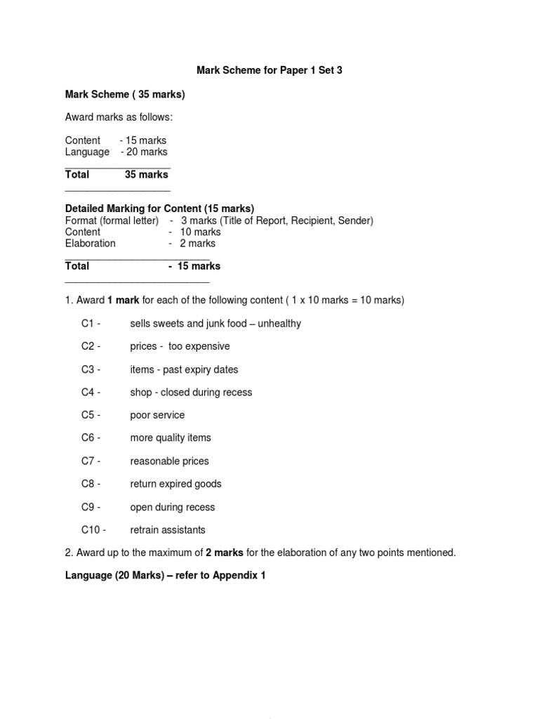 SPM Bahasa Inggeris Skema SPM Bi k1 Set 3 | PDF | Vocabulary | Sentence ...