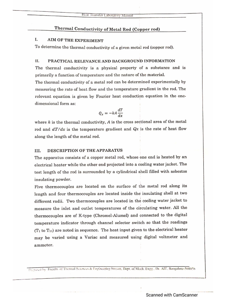 Exp No 01 - Thermal Conductivity of Metal Rod | PDF
