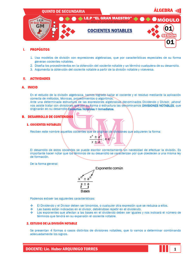 M dulo 1 cocientes notables pdf divisi n matem ticas lgebra