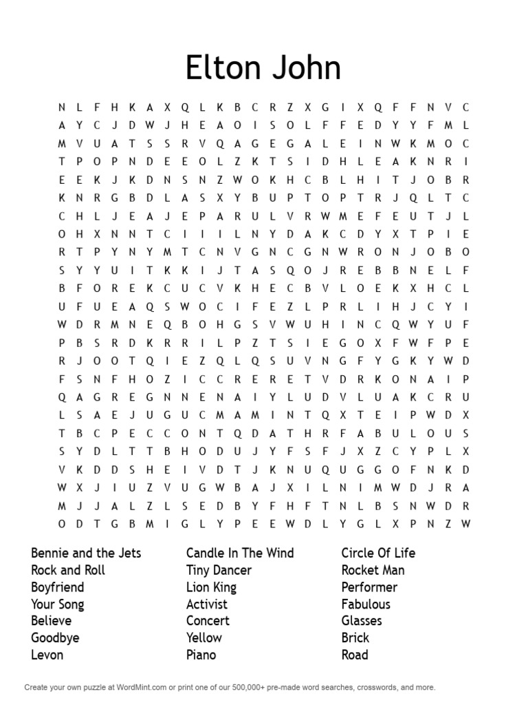 Elton John 13b5a9 6163033a Download Free PDF Crossword Rock Songs