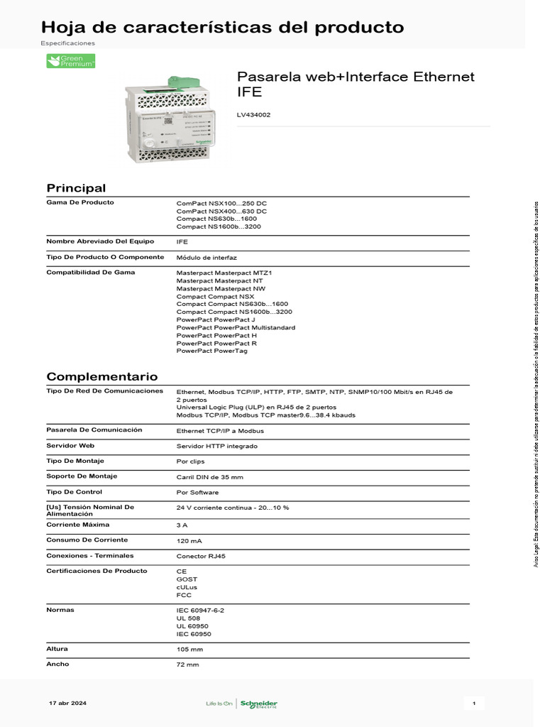 Módulo IFE Ethernet para ComPact NSX | PDF | Protocolo de Control de ...
