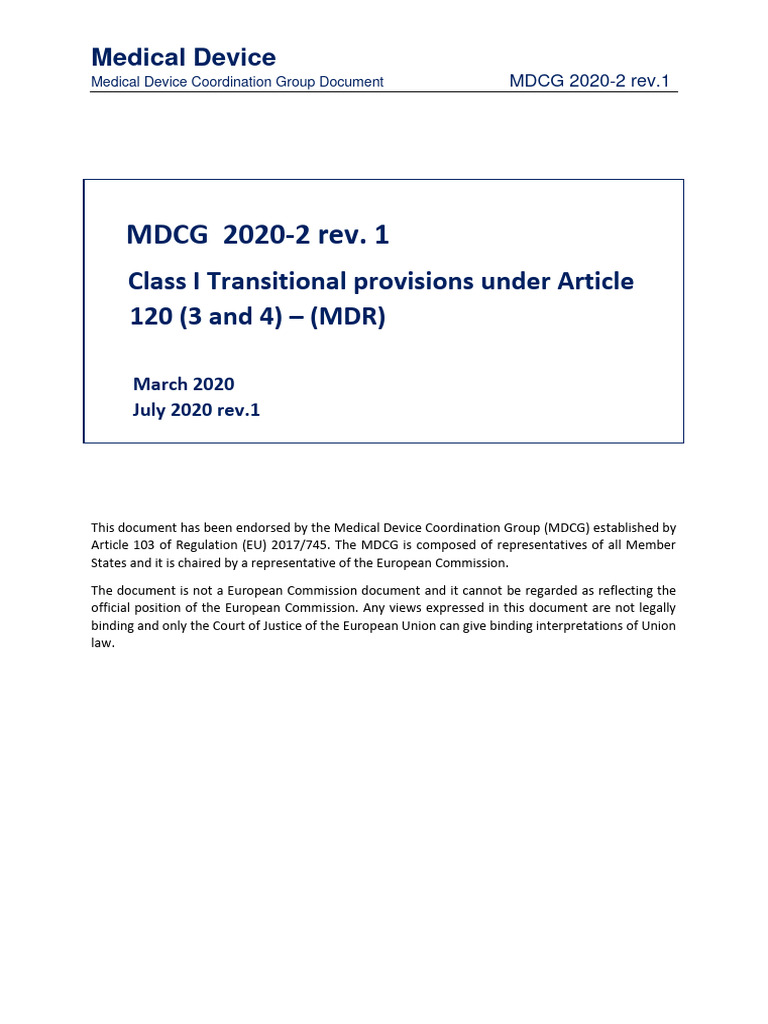 MDCG 2020-2 Rev.1 Guidance on Class I Devices | PDF | Medical Device ...