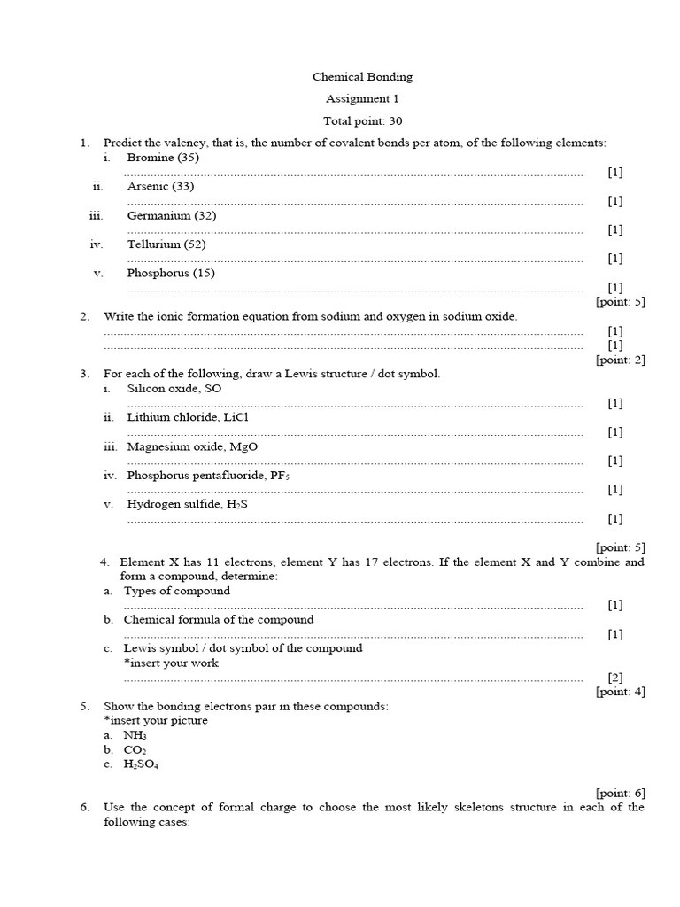 Chemical Bonding Assignment 1 | PDF | Chemical Compounds | Chemical Bond