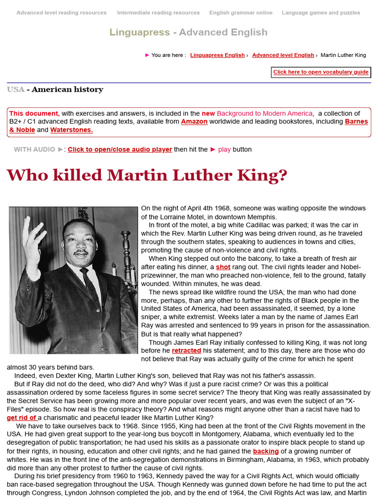 Who killed martin luther king advanced english reading pdf martin