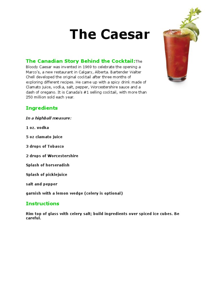 History and Recipe of the Caesar Cocktail | PDF | Home & Garden