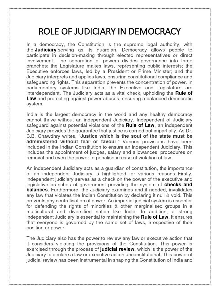 Role of Judiciary in Democracy | Download Free PDF | Judiciaries ...
