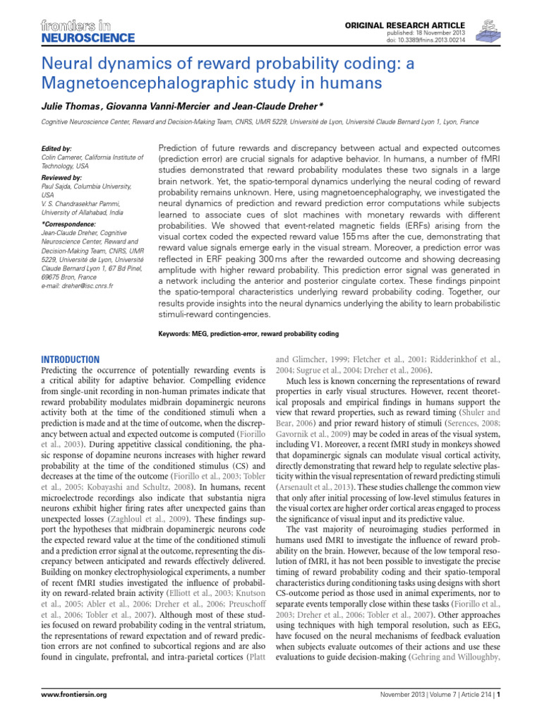 Thomas Et Al. - 2013 - Neural Dynamics of Reward Probability Coding A ...