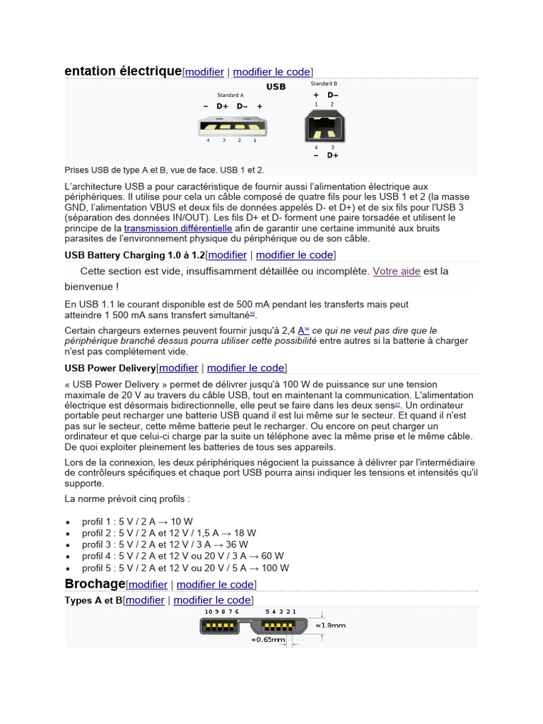 Caractéristiques de l'alimentation USB | PDF | USB | Électronique