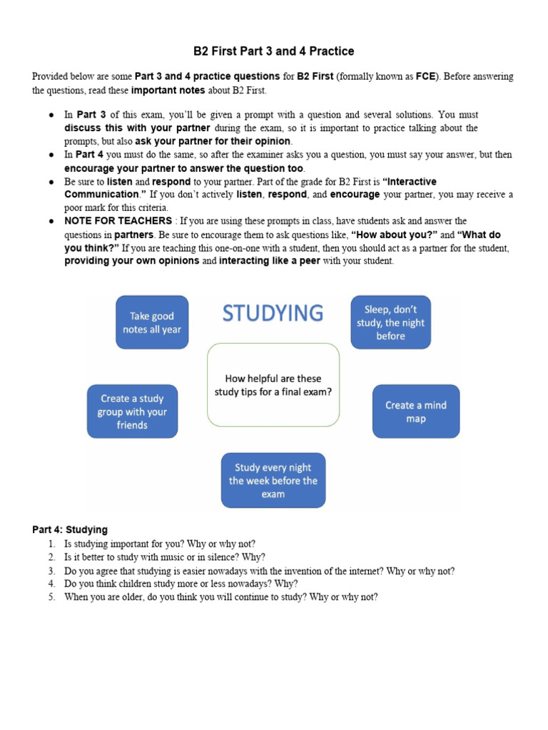 B2 First Part 3 And 4 Practice Pdf Human Communication