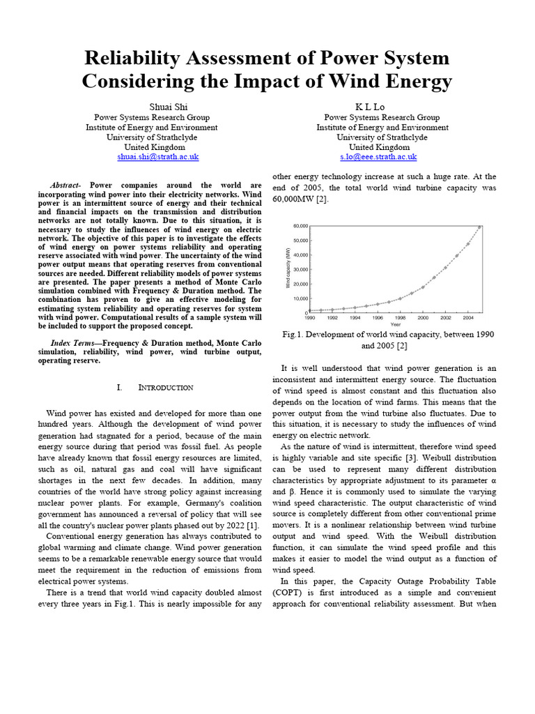 Wind Energy Impact on Power System Reliability | PDF | Wind Power ...