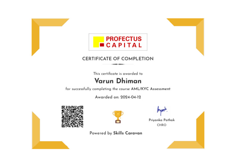 AML KYC Certificate | PDF | Finance & Money Management