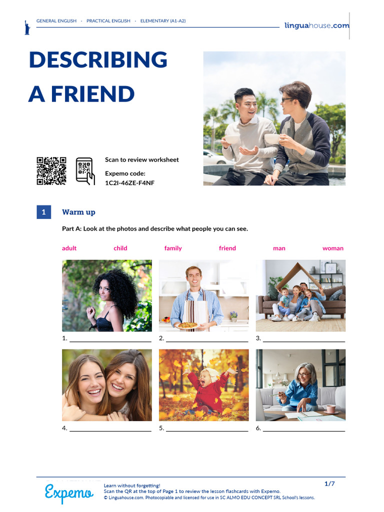 English for Beginners: Describing Friends | PDF | Vocabulary | Linguistics