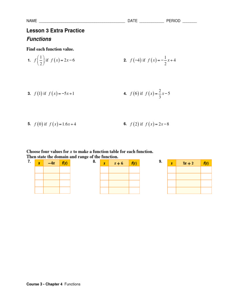 Functions: Lesson 3 Extra Practice | PDF