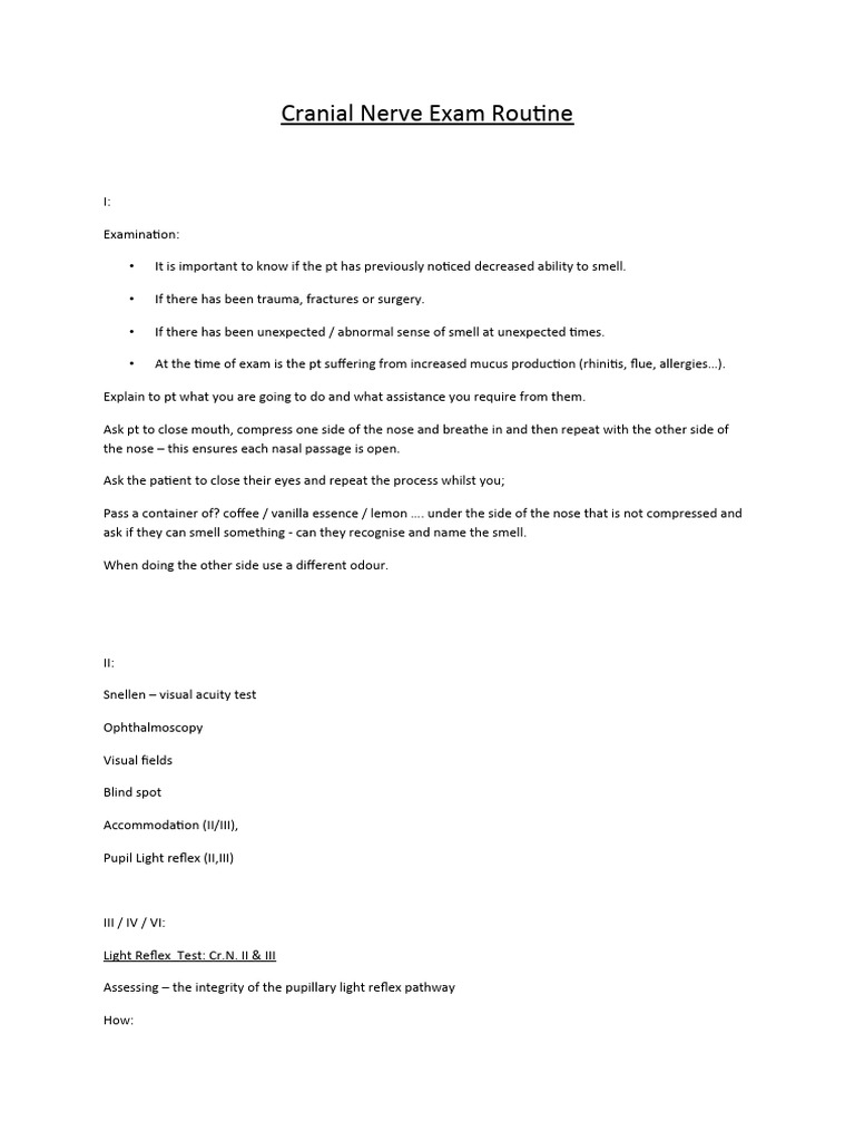 Cranial Nerve Exam Routine | PDF | Human Eye | Nervous System