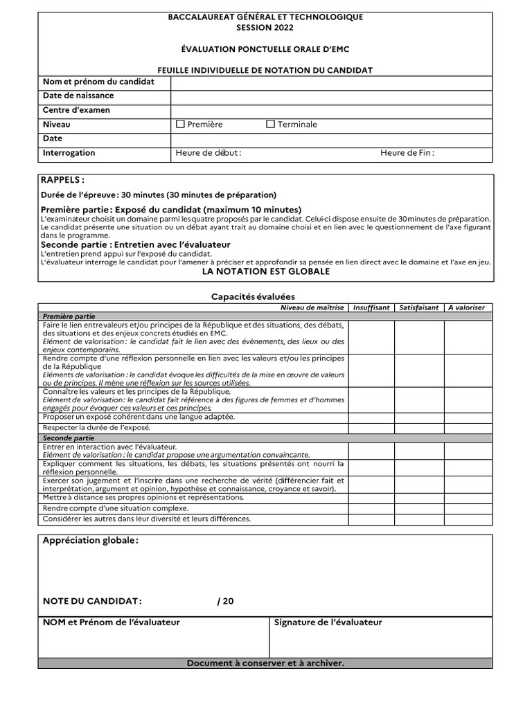 Emc 2022 Grille Aide Eval | PDF