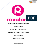 Movimiento Regional Revalora Plan de Gobierno Provincia de Castilla Arequipa 2023 - 2026