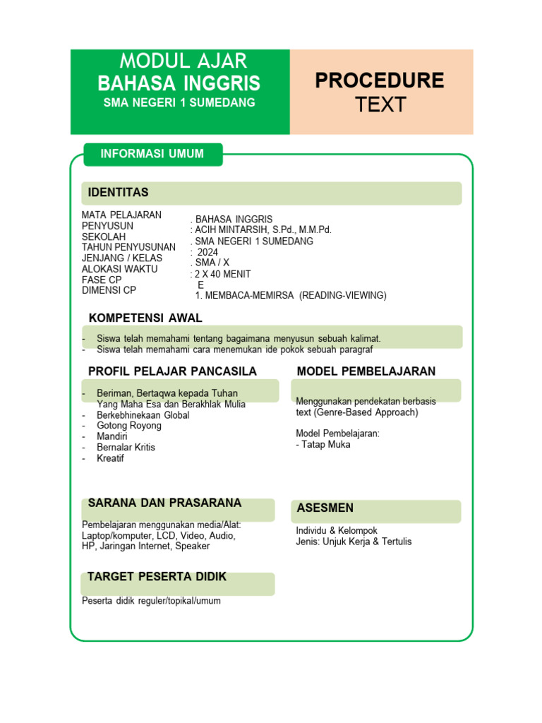 Modul Ajar Procedure text | PDF