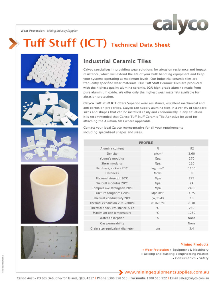 5485 Industrial Ceramic Tiles Calyco | PDF | Aluminium Oxide | Wear