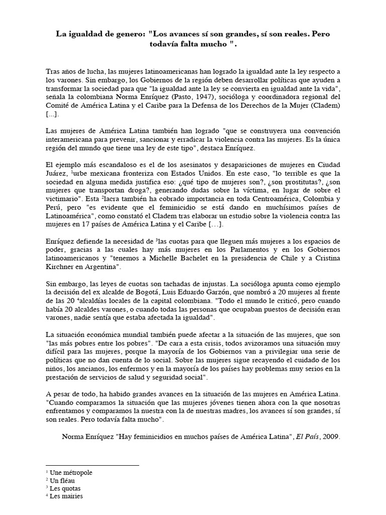 Avances y retos de la igualdad de género en América Latina | PDF | La ...