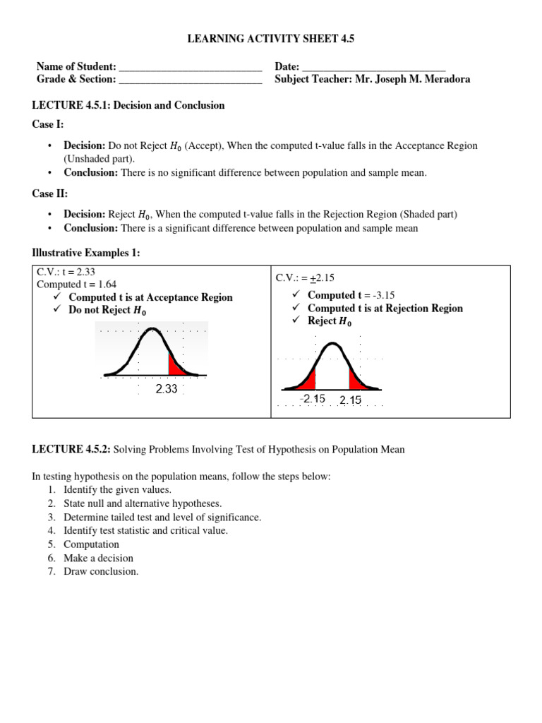 Hypothesis Testing and Decision Making | PDF | Null Hypothesis ...
