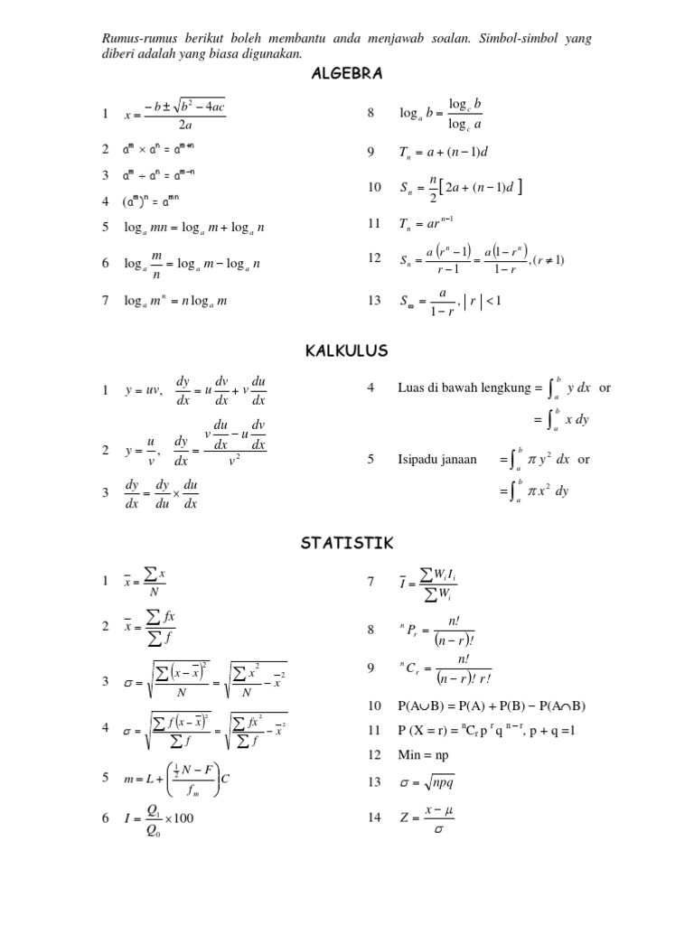 Formula Matematik Spm Kertas 2