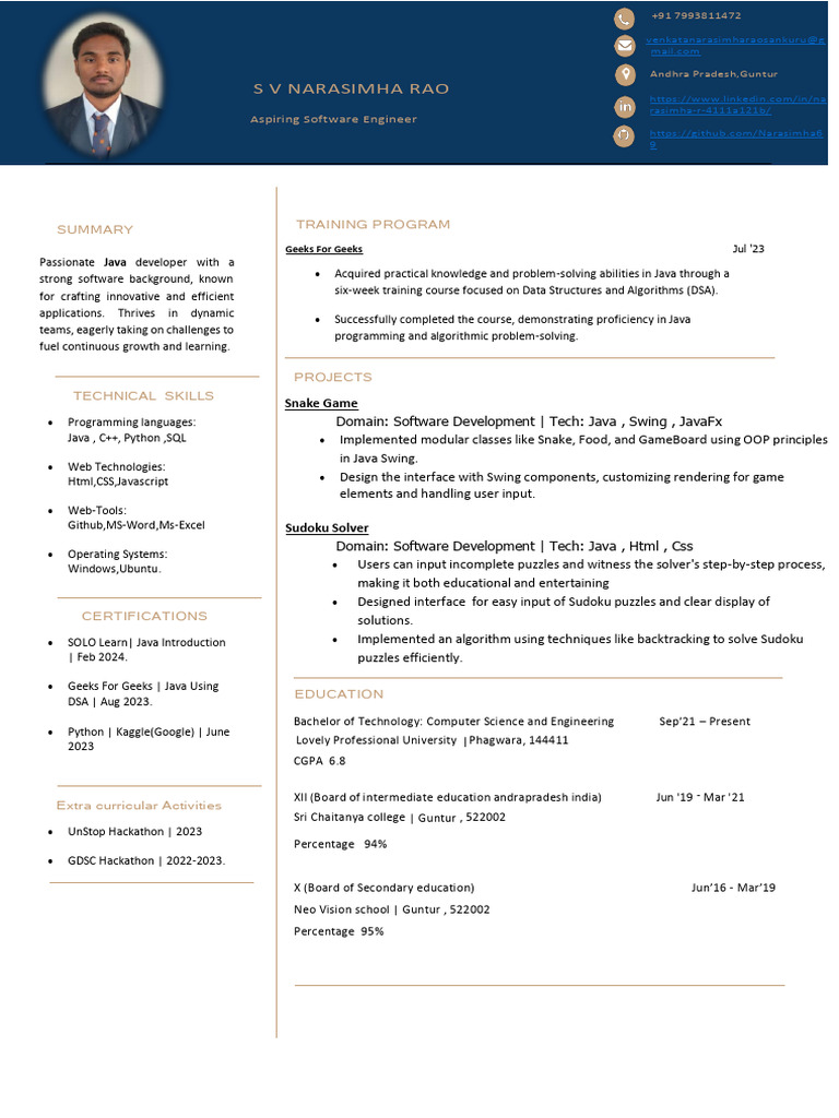 Aspiring Java Developer Profile | PDF | Java (Programming Language ...