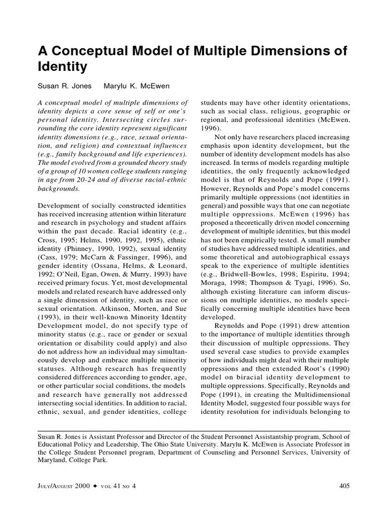 Conceptual model of multiple dimensions of identity pdf identity