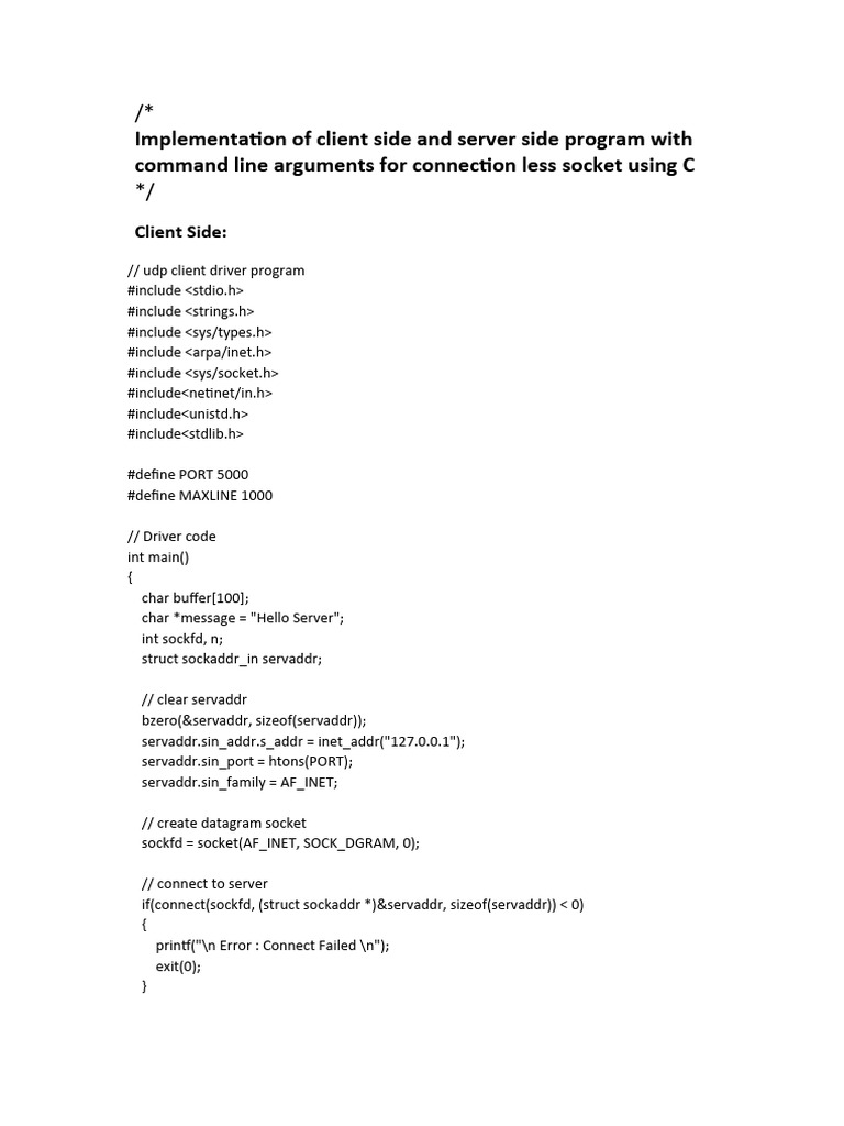 Implementation of client side and server side program with command line