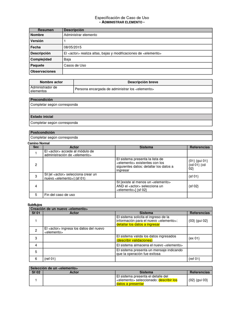 CU Plantilla Modelo para ABM de Elementos | PDF | Informática ...