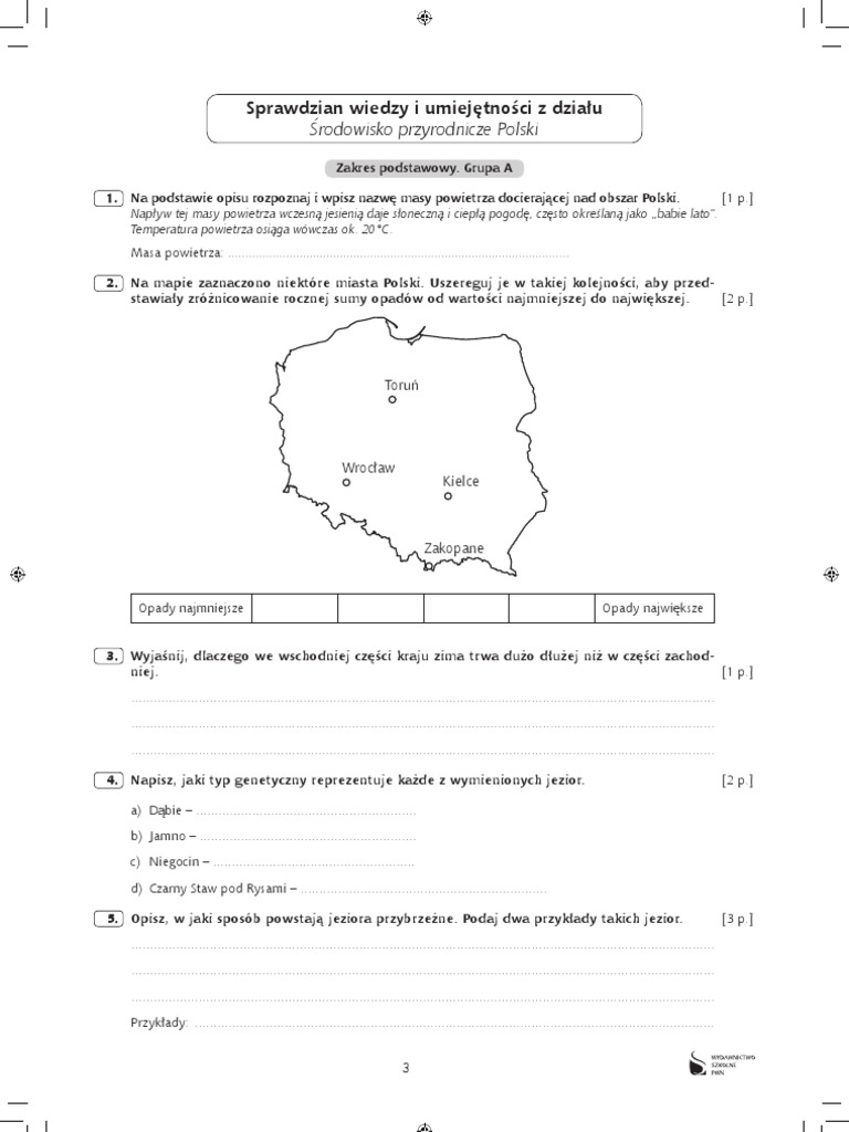 Sprawdzian Z Geografi Klasa 5 13.Geografia Fizyczna Polski Zakres Podstawowy Sprawdzian