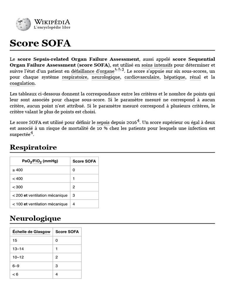Interprétation du Score SOFA en Sepsis | PDF | Causes de décès | Soins ...