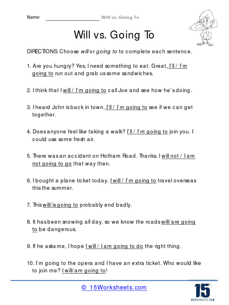 DIRECTIONS: Choose Will or Going To To Complete Each Sentence | PDF ...