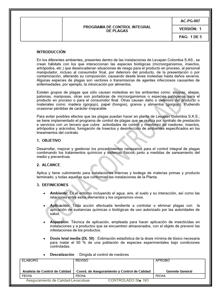Programa Integral de Control de Plagas | PDF | Pesticida | Plaga ...