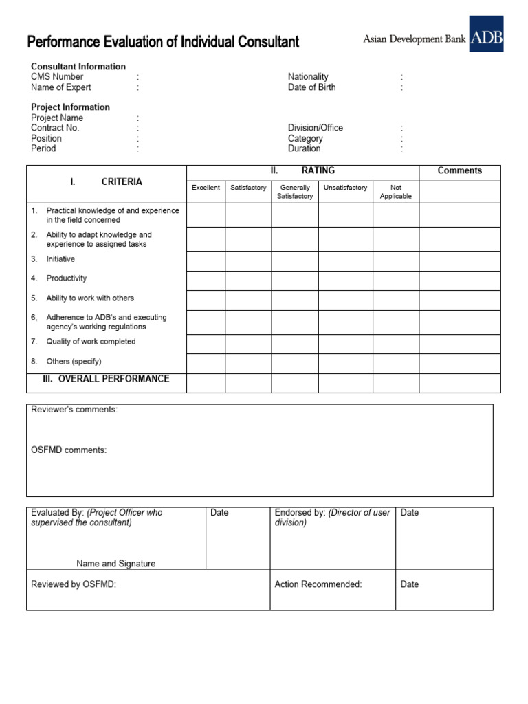 Consultant Performance Evaluation Criteria | PDF | Consultant | Expert
