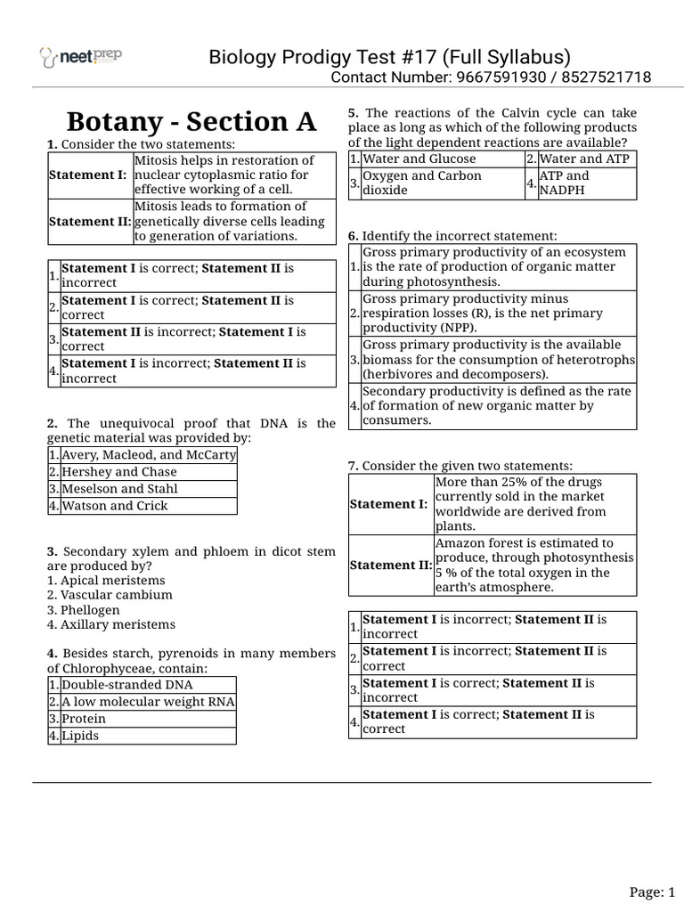 Biology prodigy test 17 full syllabus pdf primary production dna