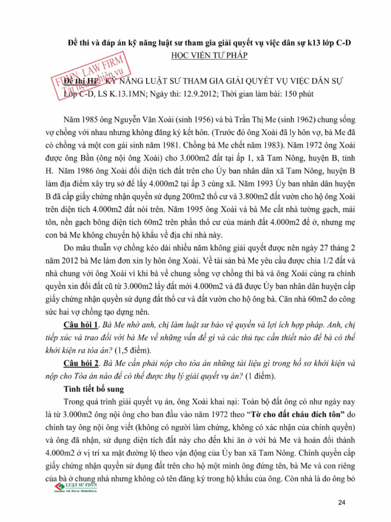 Thi Kết Thúc Tập Sự Luật Sư 25 30 | PDF