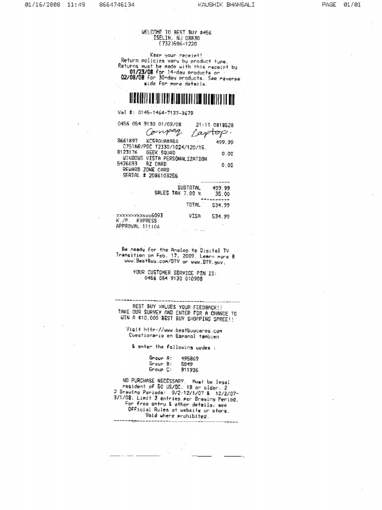 Laptop Receipt PDF