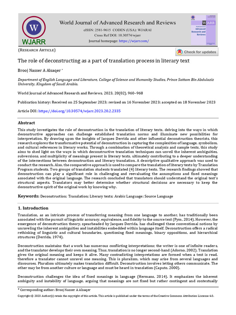 The Role of Deconstructing As A Part of Translatio | PDF ...