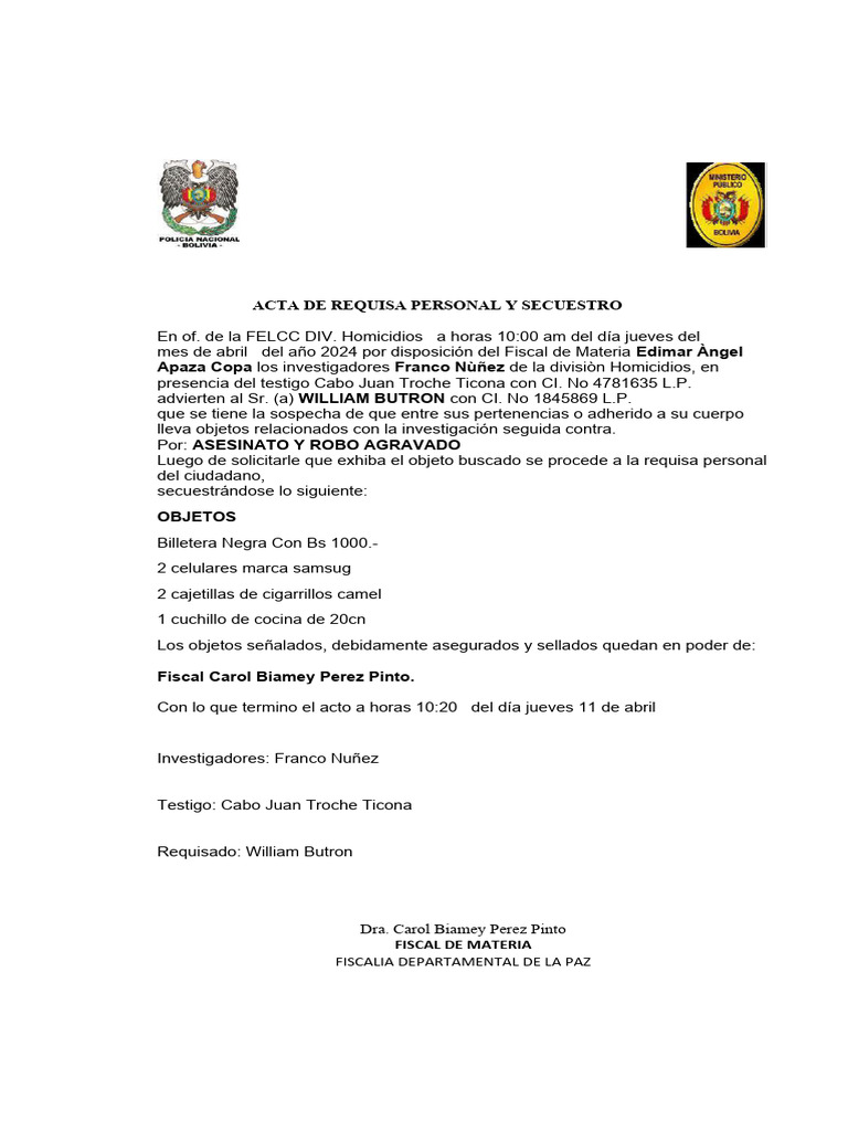 Acta de Requisa | PDF | Asesinato