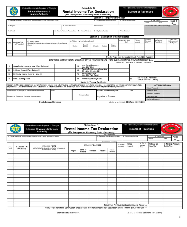 Rental Income Tax Declaration Form Ethiopia | PDF | Renting | Lease
