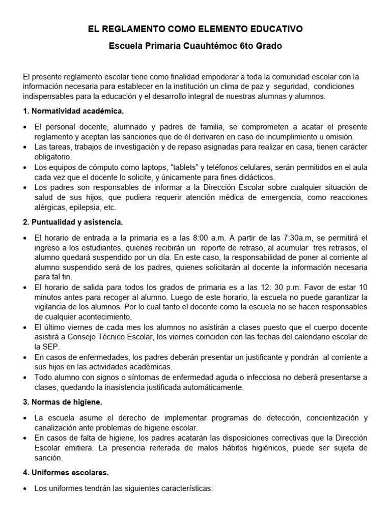 El Reglamento Como Elemento Educativo | PDF | Escuelas | Violencia