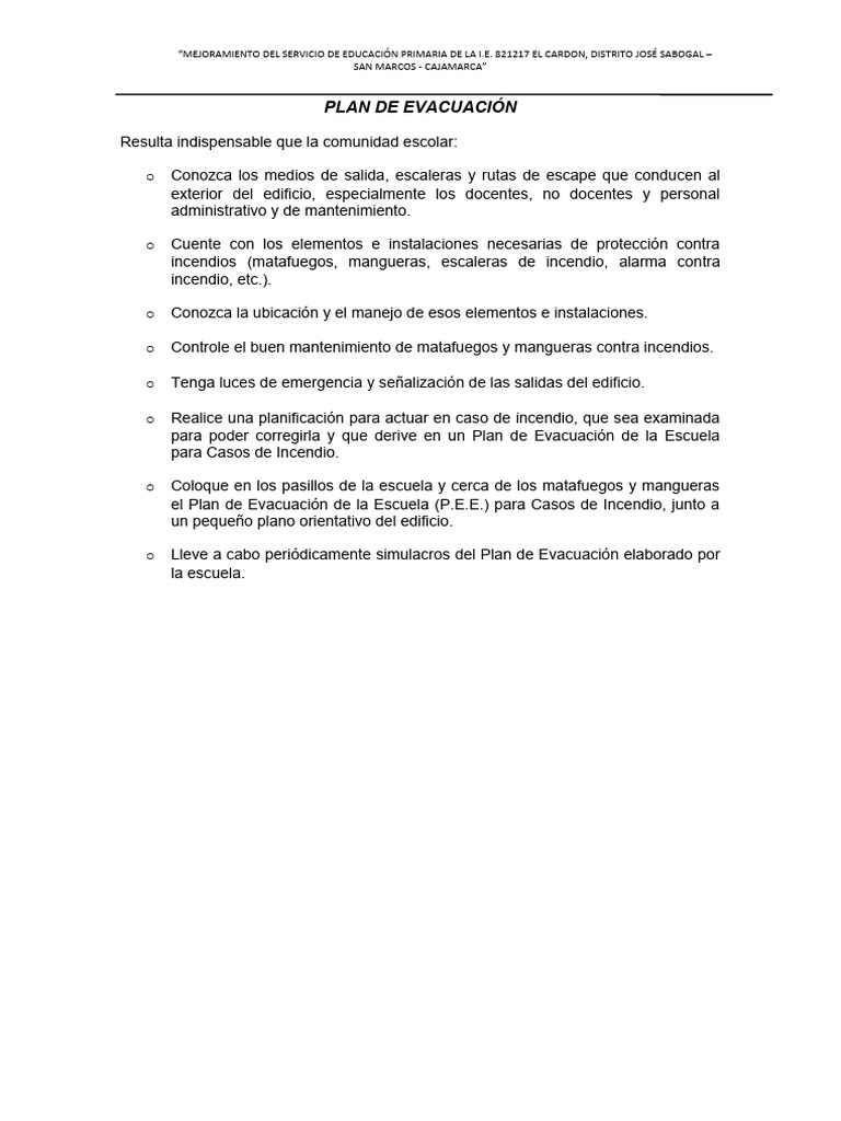 Plan de Evacuación Escolar | PDF | Defensa Civil | Incendios