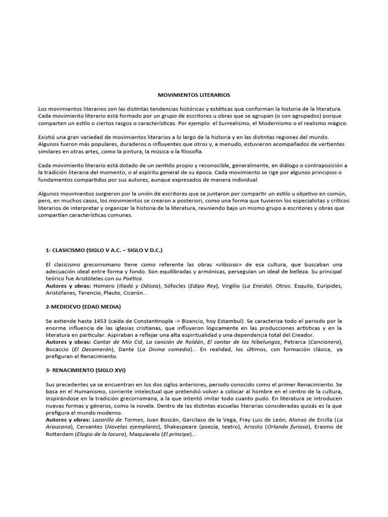 Taller movimientos literarios pdf vanguardia realismo literario