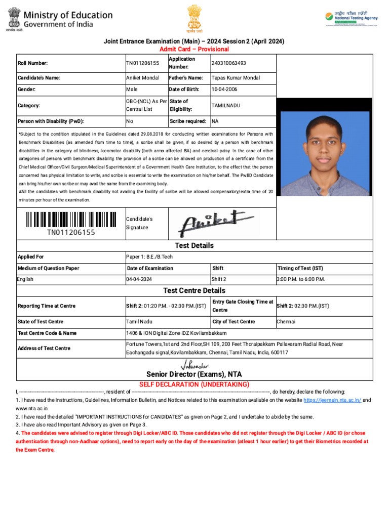 JEE Main 2024 Admit Card Guide | PDF | Identity Document