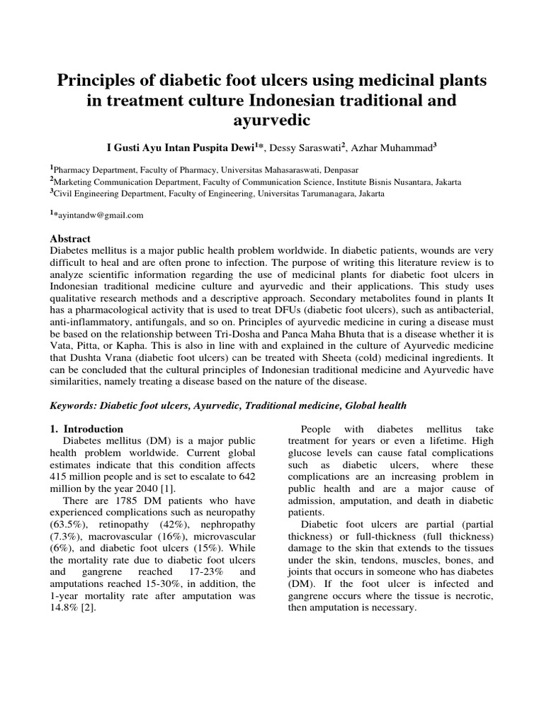 PRINCIPLES OF DIABETIC FOOT ULCERS USING MEDICINAL PLANTS IN TREATMENT ...