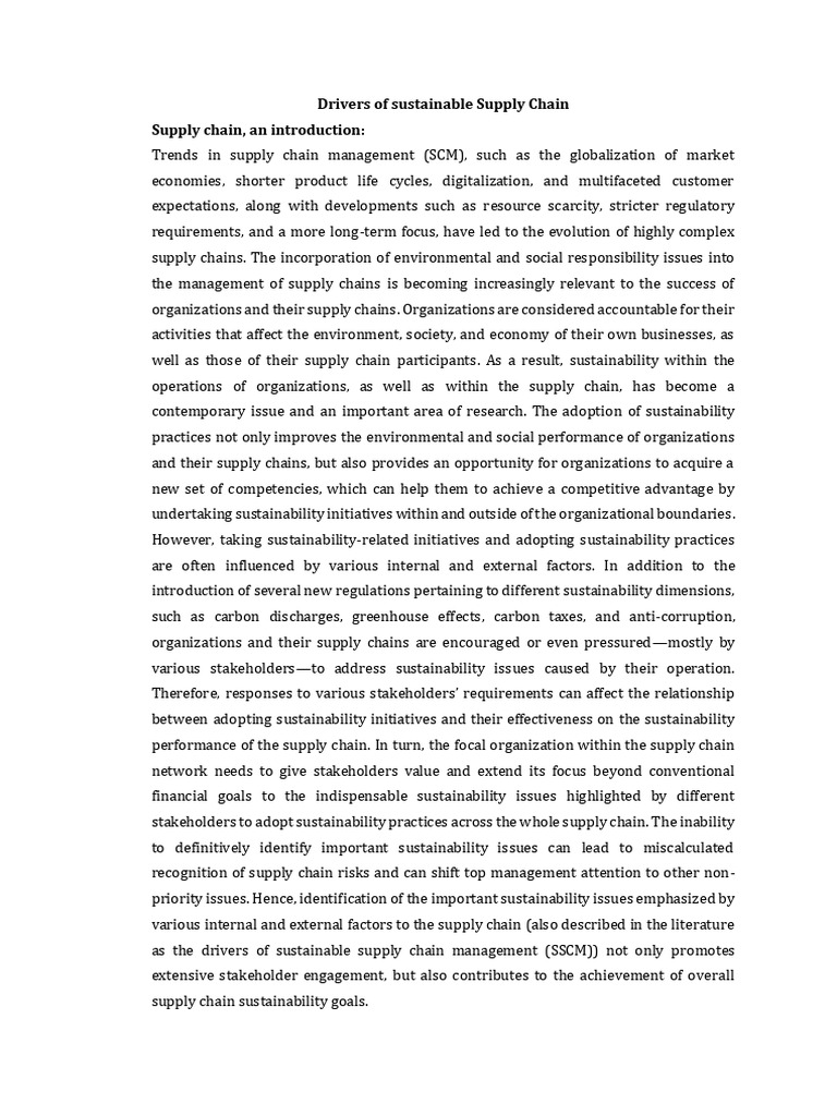 Drivers of Sustainable Supply Chains | PDF | Sustainability | Supply Chain