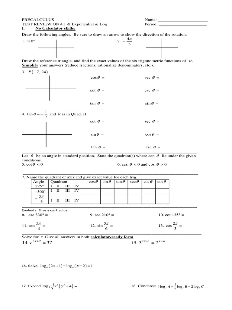 Test+Review+4.1 4.3+Exp+Log | PDF | Angle | Euclidean Geometry