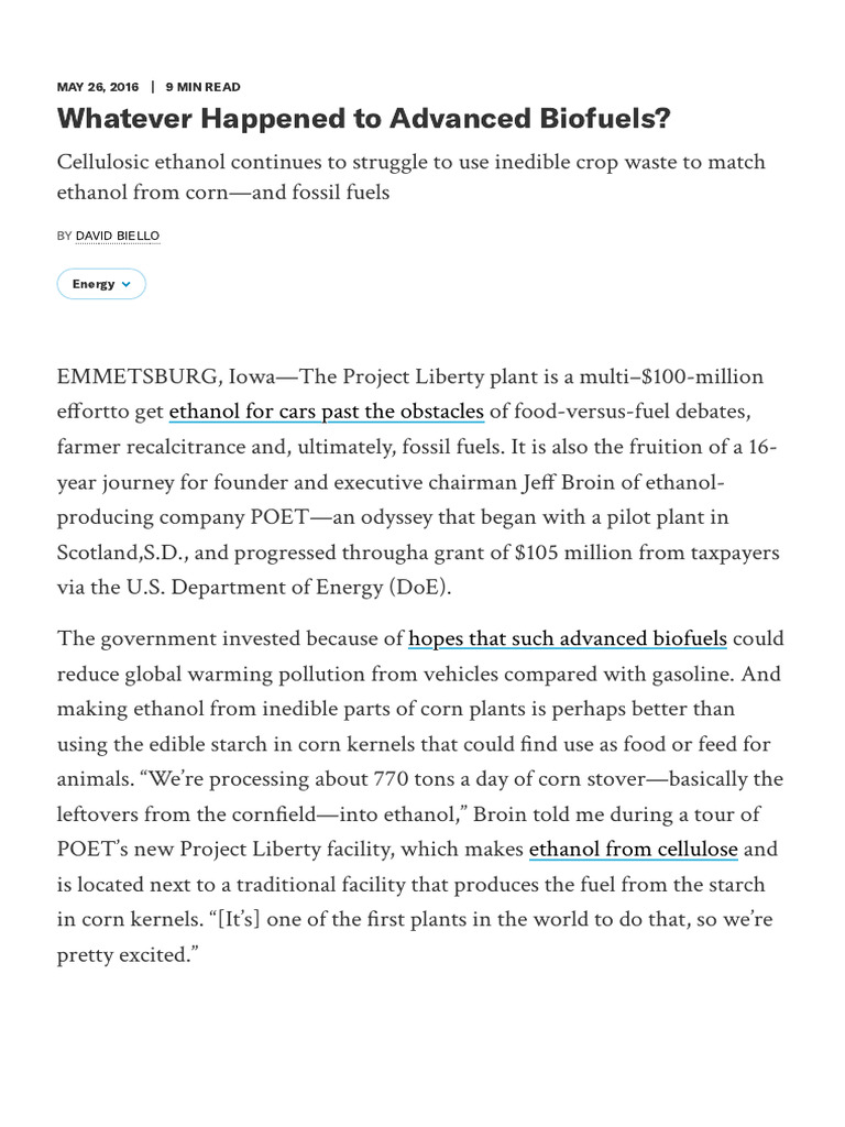 Biofuels: Challenges in Cellulosic Ethanol | PDF | Cellulosic Ethanol ...