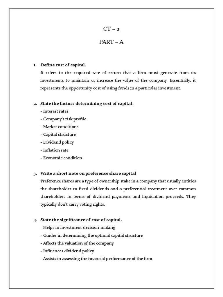 Financial Management CT 2 | PDF | Cost Of Capital | Financial Capital