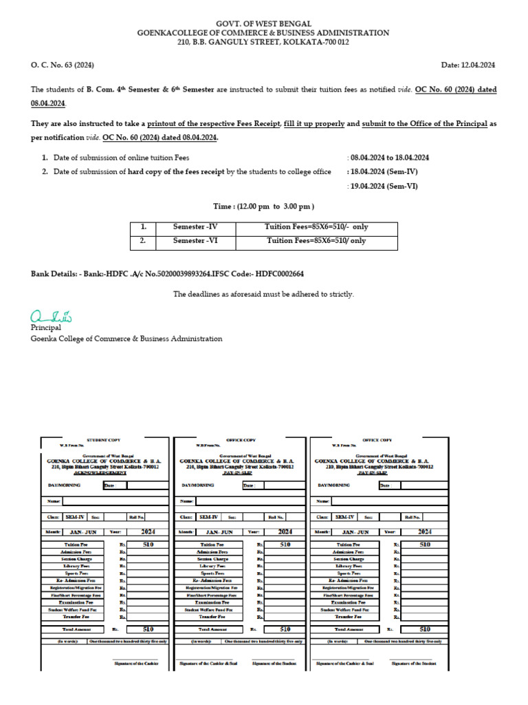 Office Circular 63 Dated 12.04.2024 Fees Receipts PDF